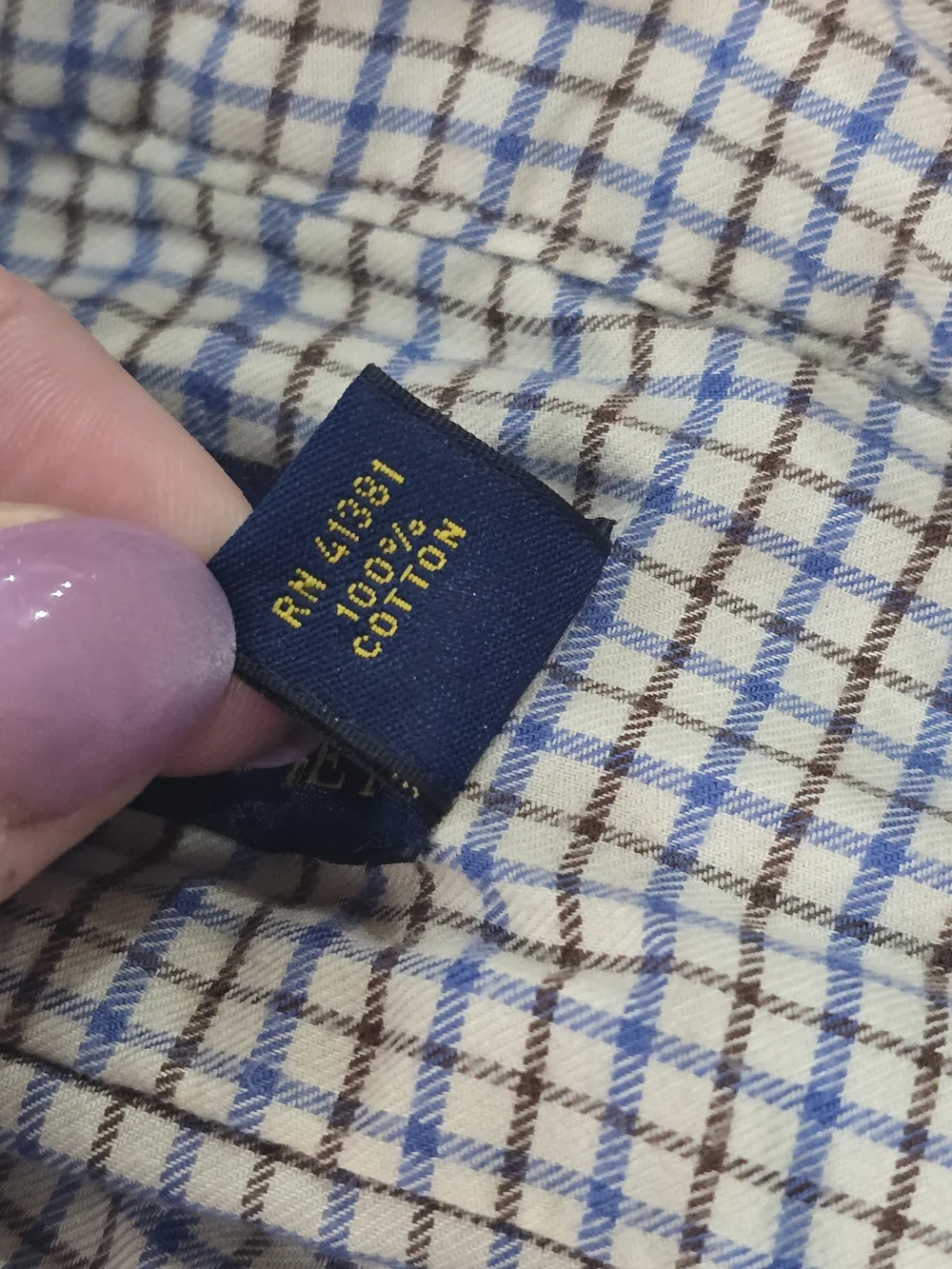 Polo by Ralph Lauren White, Navy, And Brown Check Long-Sleeve Button Down Shirt
